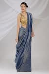 Pranay Baidya_Blue Chanderi Striped Saree  _Online_at_Aza_Fashions