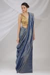 Buy_Pranay Baidya_Blue Chanderi Striped Saree  _at_Aza_Fashions