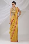 Buy_Pranay Baidya_Yellow Chanderi Striped Saree _at_Aza_Fashions