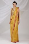 Pranay Baidya_Yellow Chanderi Striped Saree _Online_at_Aza_Fashions