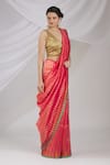 Buy_Pranay Baidya_Pink Chanderi Striped Saree  _at_Aza_Fashions