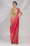 Pranay Baidya_Pink Chanderi Striped Saree  _Online_at_Aza_Fashions