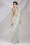 Pranay Baidya_Blue Chanderi Striped Saree _Online_at_Aza_Fashions