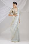 Buy_Pranay Baidya_Blue Chanderi Striped Saree _at_Aza_Fashions