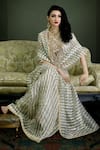 Buy_Pranay Baidya_Gold Chanderi Striped Saree _at_Aza_Fashions