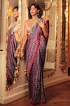 Shop_Pranay Baidya_Purple Chanderi Striped Saree  _at_Aza_Fashions