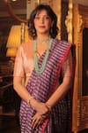 Pranay Baidya_Purple Chanderi Striped Saree  _Online_at_Aza_Fashions