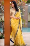 Buy_Pranay Baidya_Yellow Chanderi Striped Saree  _at_Aza_Fashions