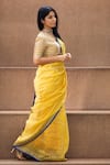 Shop_Pranay Baidya_Yellow Chanderi Striped Saree  _at_Aza_Fashions