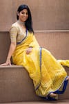 Pranay Baidya_Yellow Chanderi Striped Saree  _Online_at_Aza_Fashions