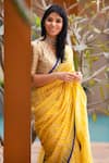 Buy_Pranay Baidya_Yellow Chanderi Striped Saree  _Online_at_Aza_Fashions