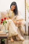 Shop_Pranay Baidya_White Chanderi Striped Saree _at_Aza_Fashions