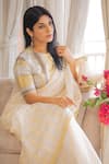Pranay Baidya_White Chanderi Striped Saree _Online_at_Aza_Fashions