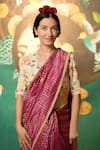 Shop_Pranay Baidya_Pink Chanderi Striped Saree  _at_Aza_Fashions