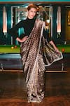 Buy_Pranay Baidya_Maroon Chanderi Striped Saree  _at_Aza_Fashions