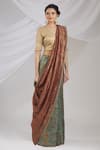 Pranay Baidya_Gold Tissue Silk V Neck Blouse_Online_at_Aza_Fashions