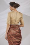 Shop_Pranay Baidya_Gold Tissue Silk V Neck Blouse_at_Aza_Fashions