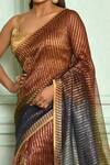Shop_Pranay Baidya_Blue Chanderi Woven Stripe Pattern Saree  _Online_at_Aza_Fashions