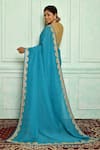 Shop_Pranay Baidya_Blue Chanderi, Pallu Organza Lace Border Stripe Pattern Saree _at_Aza_Fashions