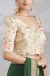 Pranay Baidya_Peach Muslin V Neck Embroidered Blouse _Online_at_Aza_Fashions