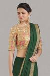 Buy_Pranay Baidya_Gold Chanderi Floral Embroidered Saree Blouse_at_Aza_Fashions