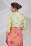 Pranay Baidya_Green Chanderi V Neck Embroidered Blouse _Online_at_Aza_Fashions