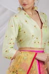 Shop_Pranay Baidya_Green Chanderi V Neck Embroidered Blouse _Online_at_Aza_Fashions