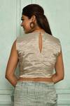 Shop_Pranay Baidya_Silver Tissue Woven Round Princess Cut Blouse _at_Aza_Fashions