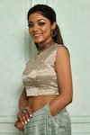Buy_Pranay Baidya_Silver Tissue Woven Round Princess Cut Blouse _Online_at_Aza_Fashions