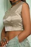 Shop_Pranay Baidya_Silver Tissue Woven Round Princess Cut Blouse _Online_at_Aza_Fashions