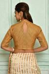 Shop_Pranay Baidya_Gold Lining Cotton Silk, Tissue Brocade Plunge V Neck Princess Cut Blouse_at_Aza_Fashions