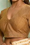 Shop_Pranay Baidya_Gold Lining Cotton Silk, Tissue Brocade Plunge V Neck Princess Cut Blouse_Online_at_Aza_Fashions