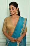 Pranay Baidya_Gold Net Embroidered Sequin Work Plunge V Neck Blouse _Online_at_Aza_Fashions