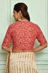 Shop_Pranay Baidya_Beige Net Embroidery Thread V Neck Floral Blouse _at_Aza_Fashions