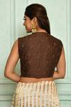 Shop_Pranay Baidya_Brown Chanderi Embroidery Thread V Neck Blouse _at_Aza_Fashions