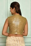 Shop_Pranay Baidya_Gold Cotton Embroidery Sequin V Neck Blouse _at_Aza_Fashions