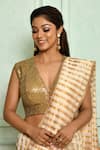 Pranay Baidya_Gold Cotton Embroidery Sequin V Neck Blouse _Online_at_Aza_Fashions