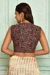 Shop_Pranay Baidya_Brown Cotton Embroidery Kantha Stitchline V Neck Blouse _at_Aza_Fashions