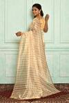 Shop_Pranay Baidya_Gold Handwoven Tissue Stripes Saree _at_Aza_Fashions