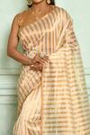 Buy_Pranay Baidya_Gold Handwoven Tissue Stripes Saree _Online_at_Aza_Fashions
