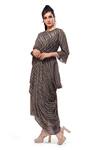Buy_Preeti Jhawar_Brown Crepe Round Draped Midi Dress_at_Aza_Fashions