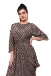 Buy_Preeti Jhawar_Brown Crepe Round Draped Midi Dress_Online_at_Aza_Fashions