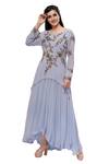 Buy_Preeti Jhawar_Blue Gown Chiffon Top Georgette Gown Round A-line Tunic With Embroidered_at_Aza_Fashions