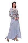 Preeti Jhawar_Blue Gown Chiffon Top Georgette Gown Round A-line Tunic With Embroidered_Online_at_Aza_Fashions
