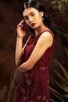 Piyanshu Bajaj_Maroon Tulle Asymmetric Gown_Online_at_Aza_Fashions