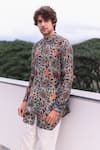 Shop_Project Bandi_Grey Cotton Floral Print Short Kurta  _at_Aza_Fashions