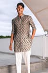 Buy_Project Bandi_Grey Cotton Floral Print Short Kurta  _at_Aza_Fashions