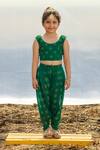 Piyanshu Bajaj_Green Printed Blouse And Dhoti Pant Set For Girls_Online_at_Aza_Fashions