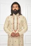Nitesh Singh Chauhan_Beige Cotton Silk Hand Embroidered Kurta Set _at_Aza_Fashions