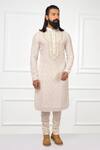 Nitesh Singh Chauhan_White Cotton , Chanderi Blend Embroidered Kurta Set _Online_at_Aza_Fashions